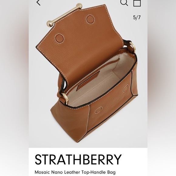 NWT STRATHBERRY Mosaic Nano Leather Top-Handle Bag Tan with Vanilla Stitch - Picture 12 of 15